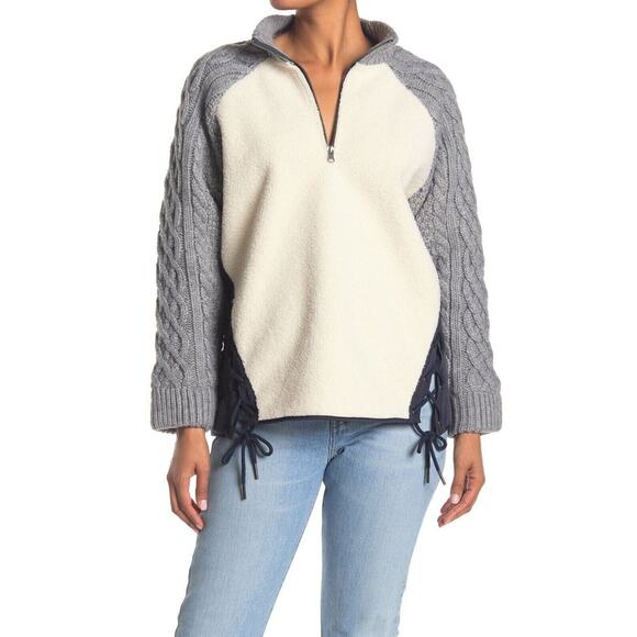 BOUNDLESS NORTH NEW $179 Eden Lace Up Half Zip Pullover in Navy/Cream/Gray Small - Picture 1 of 5